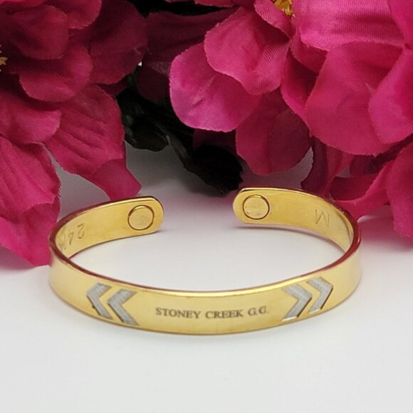 STONEY CREEK G.G. Gold Club 24K Gold Plated Open Cuff Bracelet 6" Sizable Unisex - Picture 1 of 9